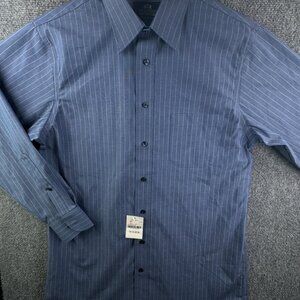 NWT Stafford Striped Blue Button Up Shirt Long Sleeve 15.5 32/33 Broadcloth
